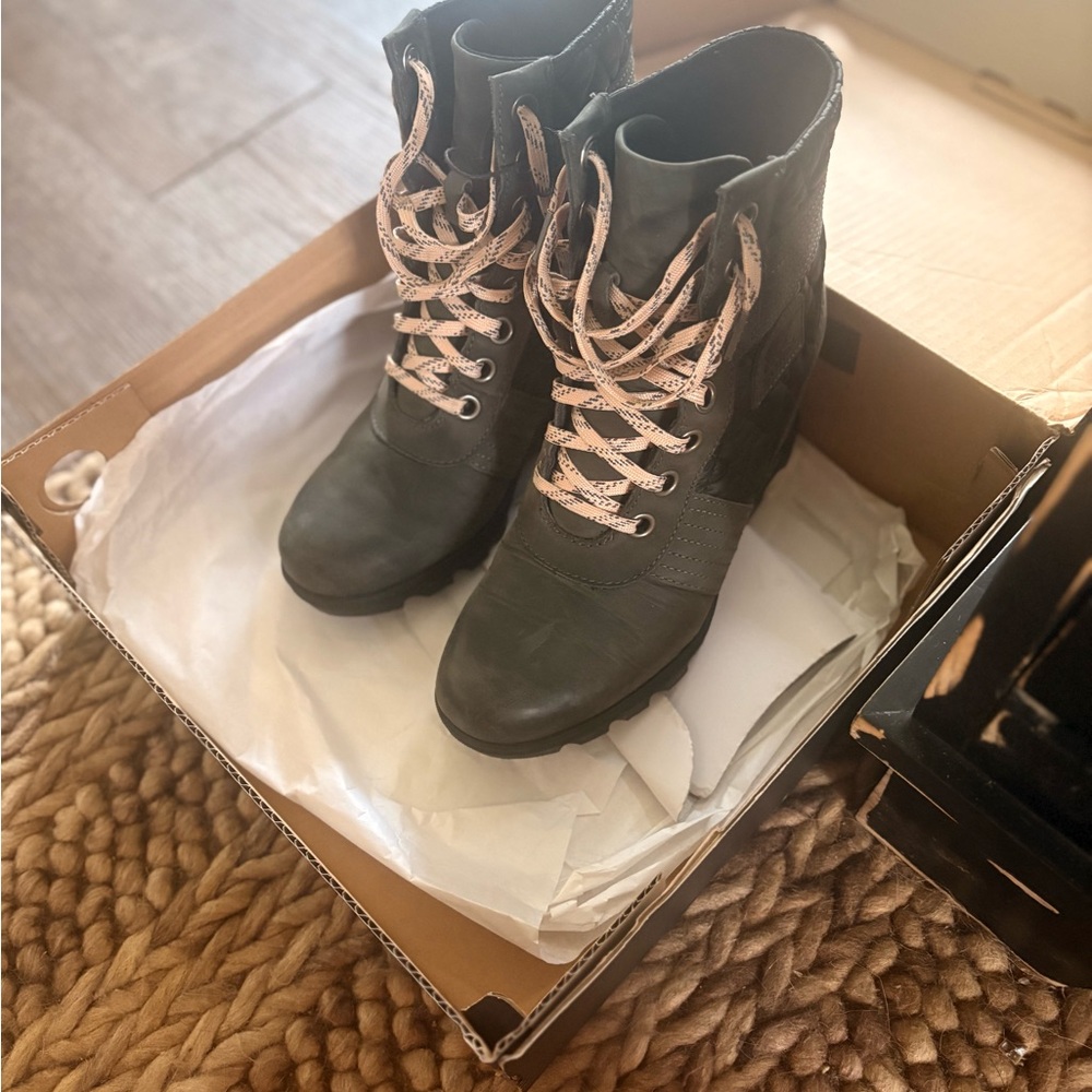 Sorel Gray Combat Boots with Pink Laces